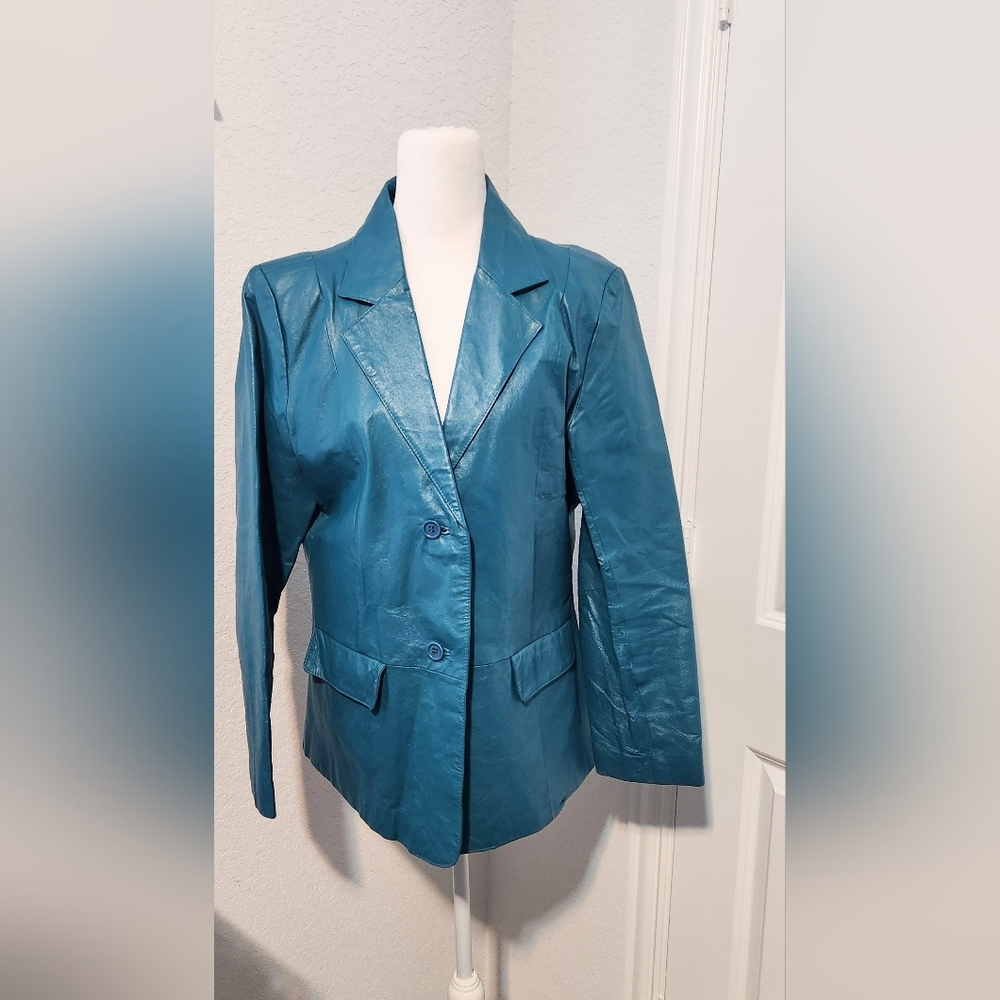 Vintage Chadwick's Women's Teal Leather Jacket Size 12